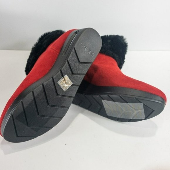 DKNY Abri Faux Suede Faux Fur Booties Red -6 - Picture 6 of 6